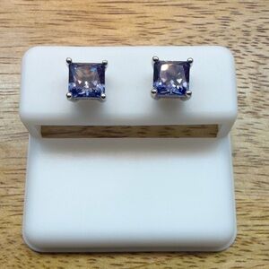 Sterling silver 925 6mm princess cut tanzanite cz stud earrings 1.60 CTTW